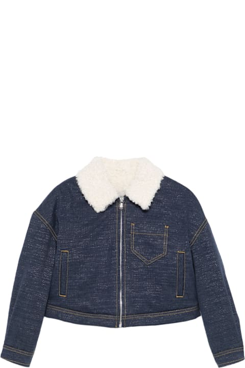 Simonetta Coats & Jackets for Girls Simonetta Blue Denim Jacket With Faux Shearling Collar