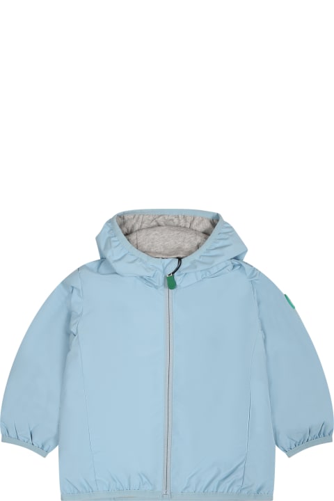 Sale for Baby Girls Save the Duck Light Blue Windbreaker For Kids With Logo
