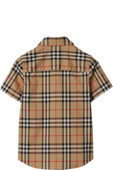 Burberry Shirts for Boys Burberry Beige Shirt With All-over Check Motif In Stretch Cotton Boy