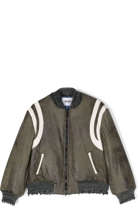 MSGM Coats & Jackets for Boys MSGM Forest Green Bomber Jacket With Contrast Edging