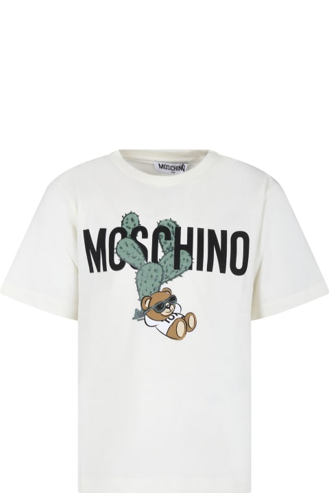 Moschino for Kids Moschino Ivory T-shirt For Boy With Teddy Bear And Cactus
