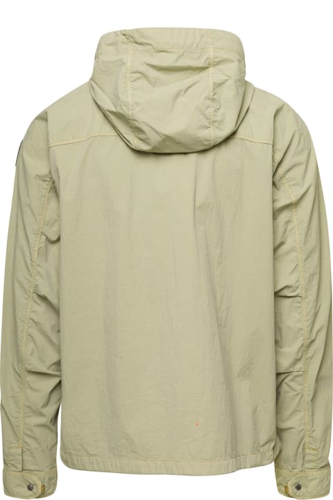 'nigel' Light Green Hooded Jacket With Logo Patch In Polyamide Man
