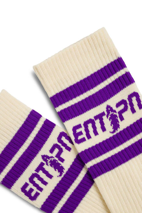 Beige And Purple Socks With Logo