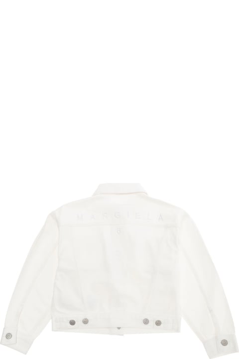 MM6 Maison Margiela لـ Kids MM6 Maison Margiela White Jacket With Classic Collar And Logo Lettering Embroidery On The Rear In Cotton Boy