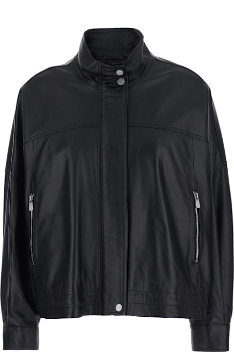 Homeware Pinko Black Jacket With High Collar And Side Zip Pockets In Leather Woman