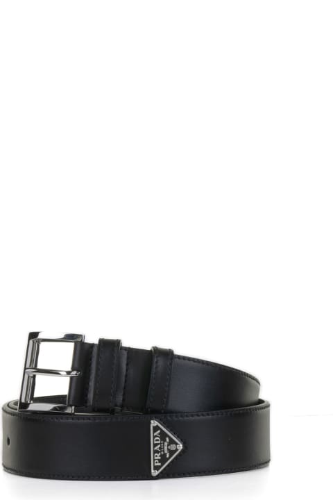 Leather Belt With Triangle Logo