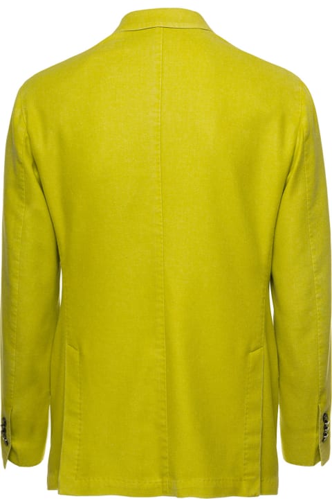 Acid Yellow Double-breasted Jacket Flannel Effect In Wool Blend Man Gabriele Pasini