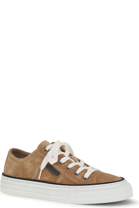 Brunello Cucinelli for Kids Brunello Cucinelli Shiny Tab Suede Sneakers