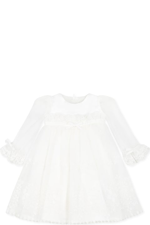 Homeware Monnalisa White Dress For Baby Girl With Embroidery