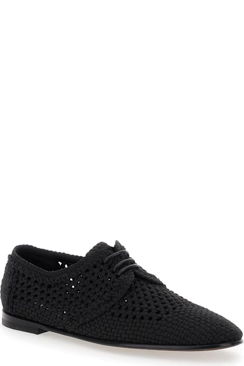 Laced Shoes for Men Dolce & Gabbana Black Lace-up Shoes With Woven Design In Fabric Man