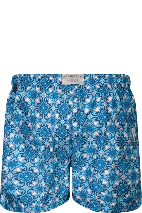 Swimwear for Men Peninsula Swimwear Patterned Blue Boxer Swim Shorts By Peninsula