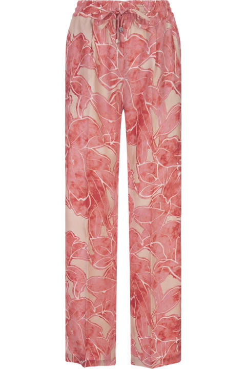 Kiton for Women Kiton Printed Silk Drawstring Trousers In Pink