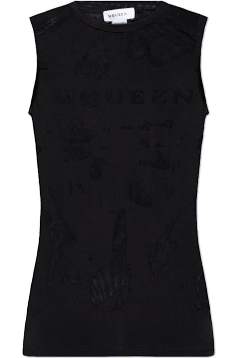 Alexander McQueen Clothing for Women Alexander McQueen Logo Detailed Mesh Tank Top