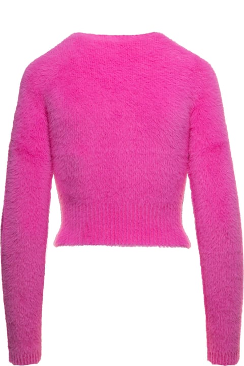 'la Maille Neve Manches Long' Fuchsia Fluffy Cardigan With Charm Logo Woman Jacquemus