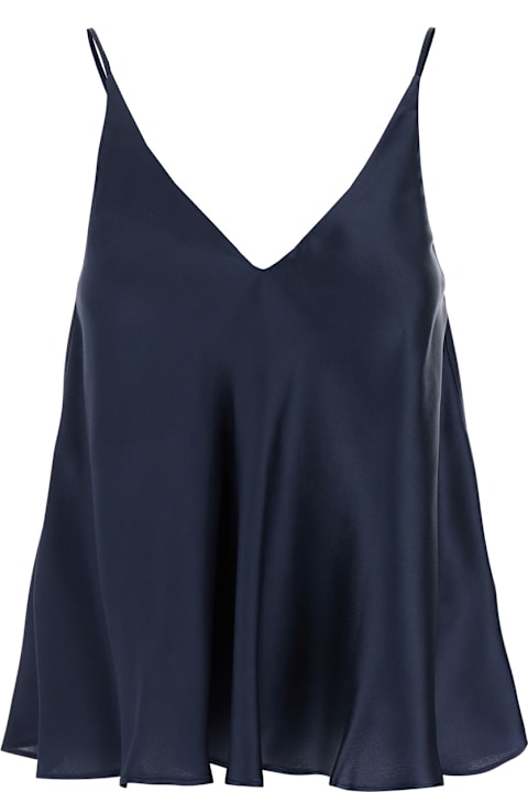 SEMICOUTURE ملابس داخلية وملابس النوم لـ السيدات SEMICOUTURE 'etienne' Blue Top With Thin Straps And V-neck In Silk Woman