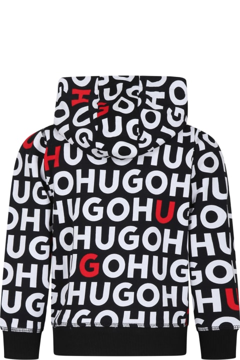 ボーイズ Hugo Bossのニットウェア＆スウェットシャツ Hugo Boss Black Hooded Sweatshirt For Boy With All-over Logo