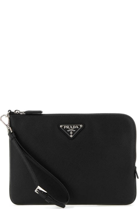 Investment Bags for Men Prada Black Leather Clutch
