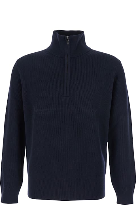 Kangra for Women Kangra Blue Sweater With High Neck And Half Zip Closure On The Front In Wool Man