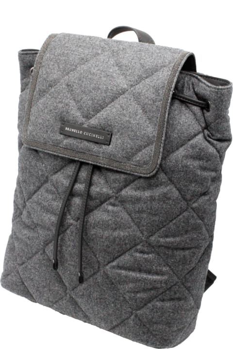 Brunello Cucinelli Backpacks for Women Brunello Cucinelli Backpack With Diamond Pattern In Wool And Leather Embellished With Rows Of Jewels