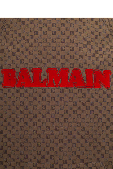 Balmain Brown Hoodie With All-over Retro Monogram Print In Cotton Man for  Men