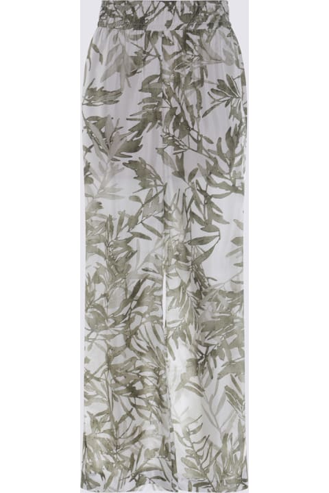 Brunello Cucinelli for Kids Brunello Cucinelli Green And White Silk Pants