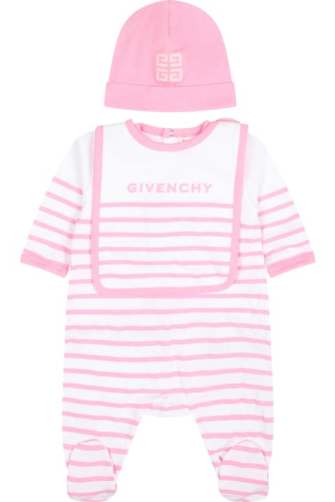 Givenchy for Kids Givenchy Pink Set For Baby Girl With Logo Stripes