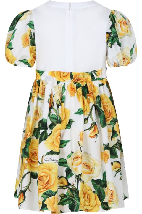 Dolce & Gabbana Dresses for Girls Dolce & Gabbana White Elegant Dress For Girl With Flowering Pattern