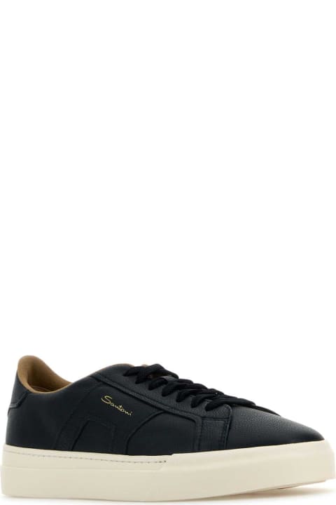 Santoni Shoes for Men Santoni Navy Blue Leather Sneakers
