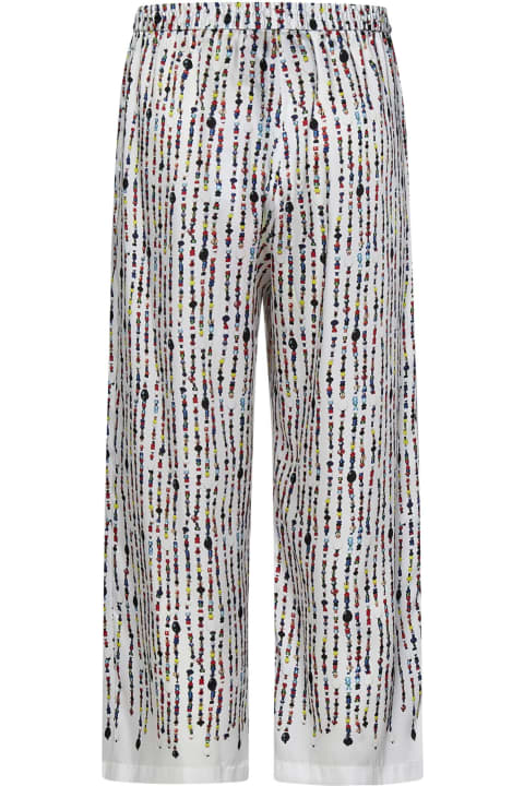 ウィメンズ MSGMのパンツ＆ショーツ MSGM White Trousers With Multicolour Bead Print