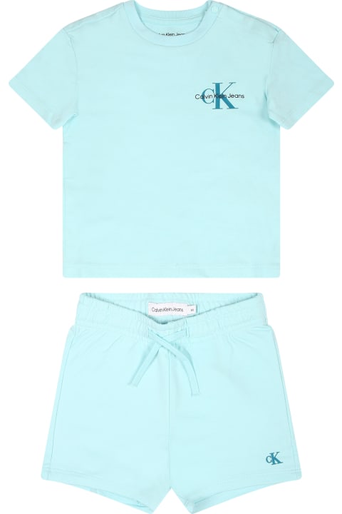 ベビーガールズ ボトムス Calvin Klein Light Blue Suit For Babykids With Logo