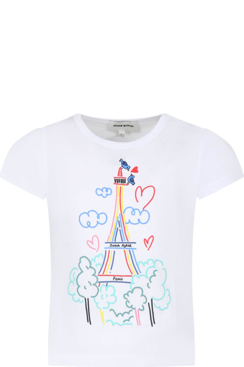 Fashion for Girls Rykiel Enfant White T-shirt For Girl With Tour Eiffel Print