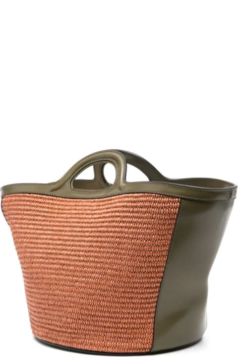 Marni Bags for Women Marni Small Tropicalia Summer Bag In Khaki Leather And Orange Raffia