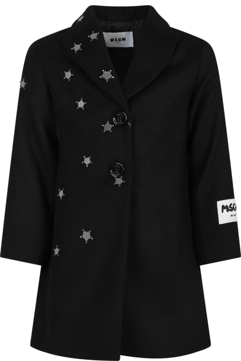 ガールズ コート＆ジャケット MSGM Black Coat For Girl With Stars