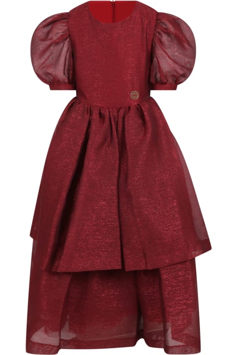 Burgundy Dress For Girl With Golden Patch