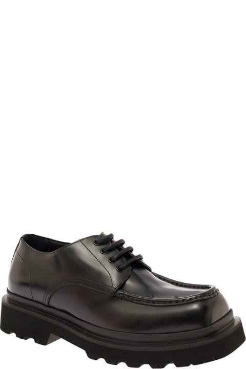 Black Lace-up Derby With Squared Toe In Leather Man