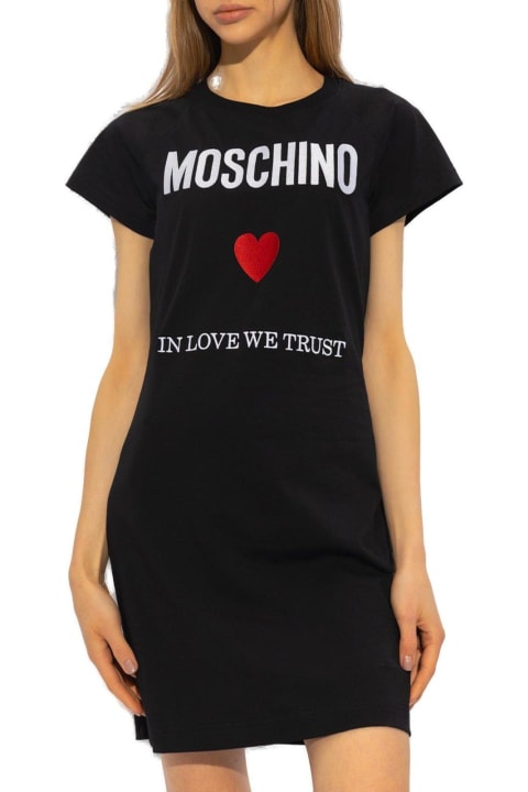 Moschino Dresses for Women Moschino Logo Embroidered Crewneck Mini Dress