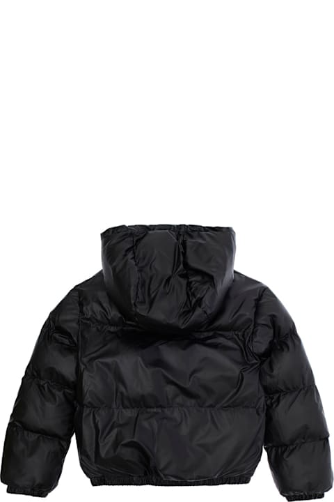 Moschino for Kids Moschino Black Hooded Down Jacket With Logo Embroidery In Quilted Fabric Girl