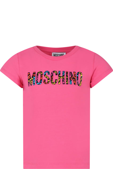 Moschino T-Shirts & Polo Shirts for Girls Moschino Fuchsia Crop T-shirt For Girl With Teddy Bears And Logo