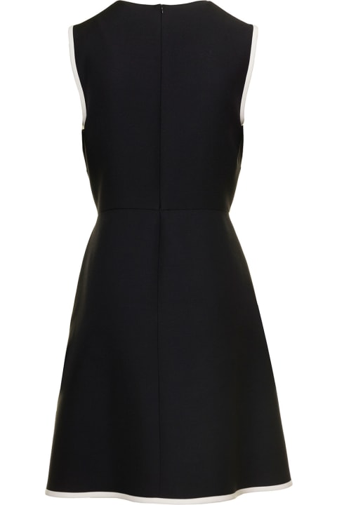 Black Sleeveless Mini Dress With Pockets And Contrasting Trim In Wool And Silk Woman Valentino