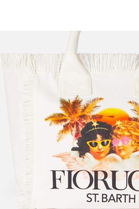 Homeware MC2 Saint Barth Colette White Cotton Canvas Handbag With Fiorucci Angels Print | Fiorucci Special Edition
