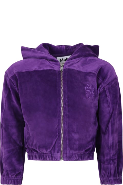 Sweaters & Sweatshirts for Girls Molo Purple Sweatshirt For Girls With Embroidery
