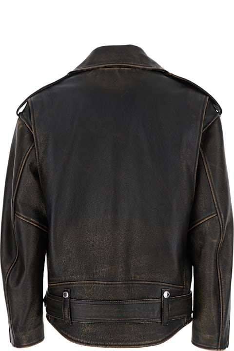 Alexander McQueen Coats & Jackets for Women Alexander McQueen Antiqued Brown Biker Jacket With Wide Classic Lapels And Decentralized Zip Closure In Leather Woman