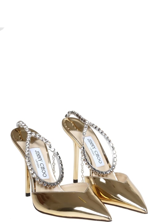 High-Heeled Shoes for Women Jimmy Choo Saeda 100 Decollete In Gold Metallic Leather