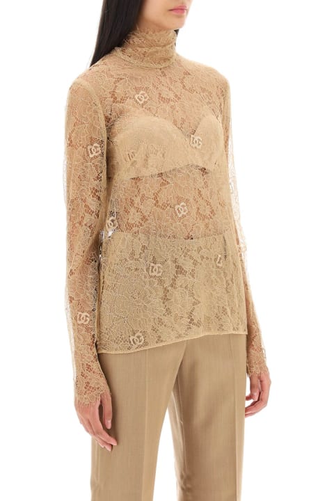 Dolce & Gabbana Clothing for Women Dolce & Gabbana Blouse In Logoed Floral Lace