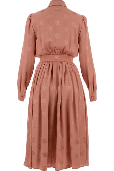 Dolce & Gabbana Antiqued Pink Silk Shirt Dress