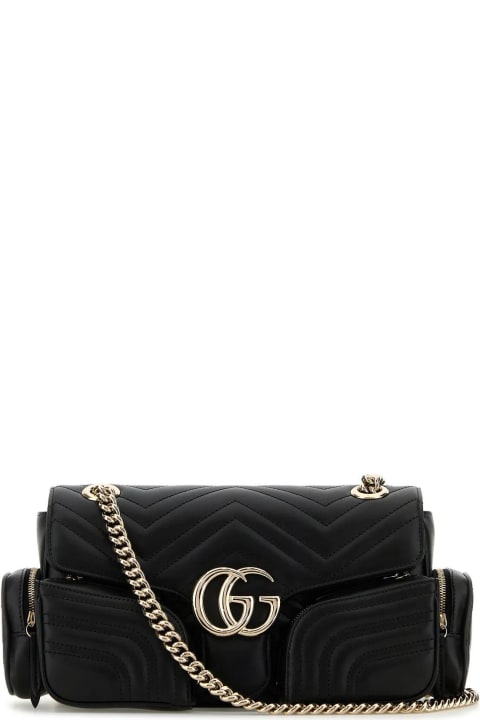 Gucci for Women Gucci Black Leather Small Gg Marmont Shoulder Bag