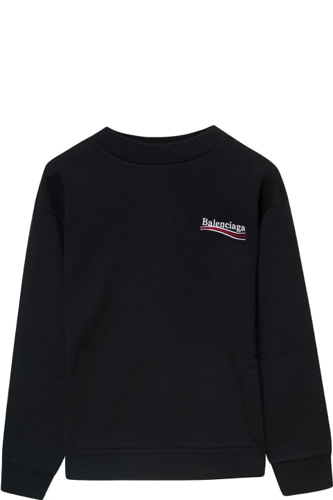 Black Crewneck Sweatshirt With Logo Print On The Front And Back In Cotton Boy