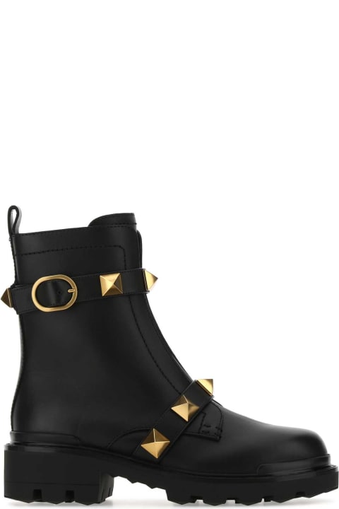 Fashion for Women Valentino Garavani Black Leather Roman Stud Ankle Boots