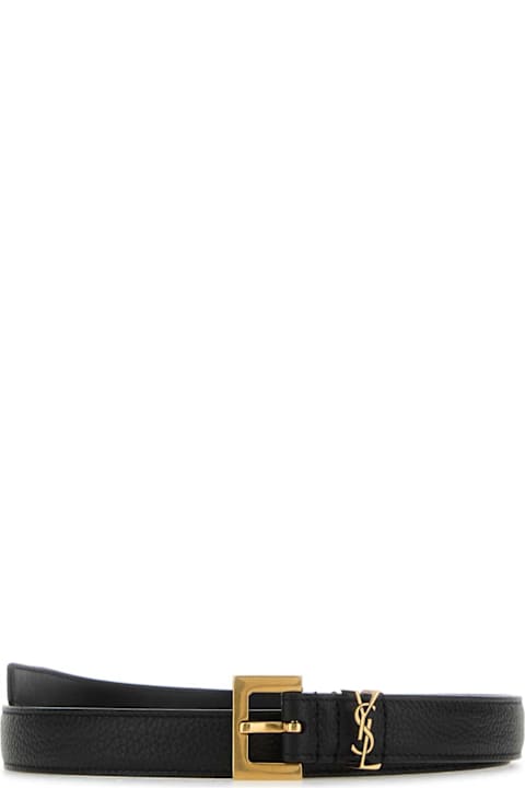 Saint Laurent Black Leather Cassandre Belt