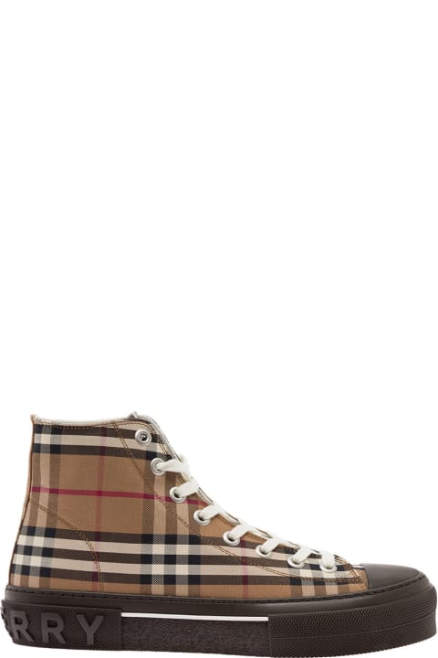 Brown High-top Sneakers With Vintage Check Motif All Over In Cotton